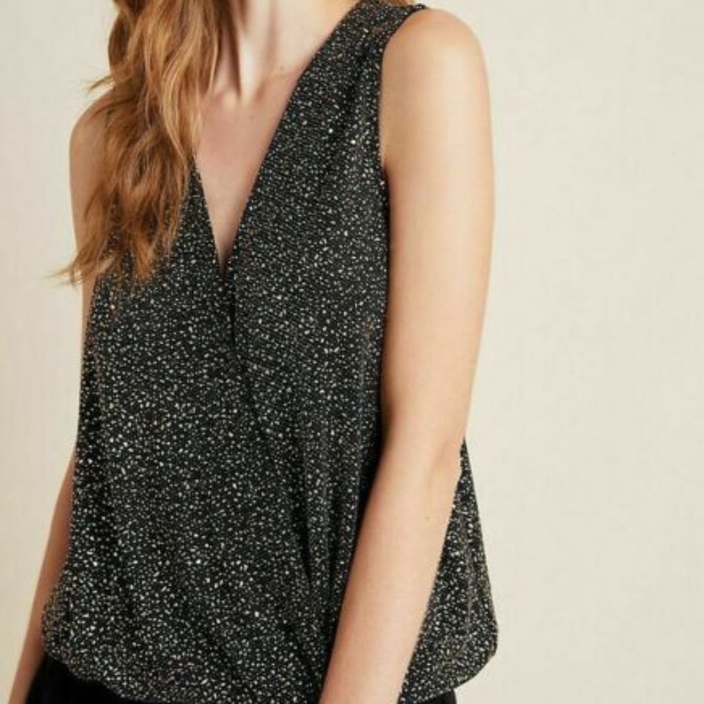 ASTR sheer silver shimmer sleeveless faux wrap top